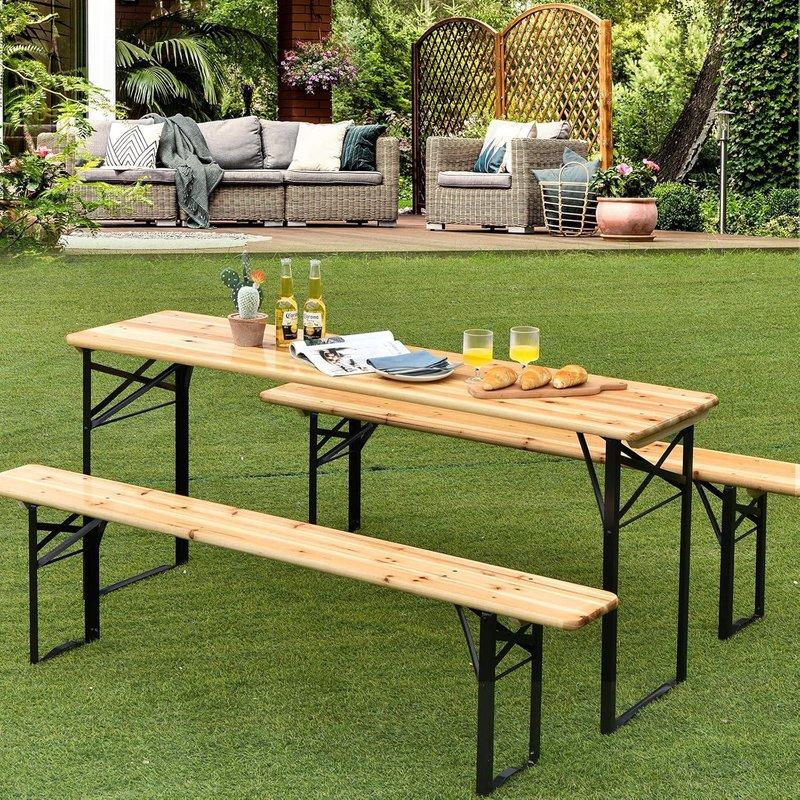 Kahverengi Ahşap Katlanır Piknik Masası Takımı - 178x76x75 cm - 468814 - Görsel 3