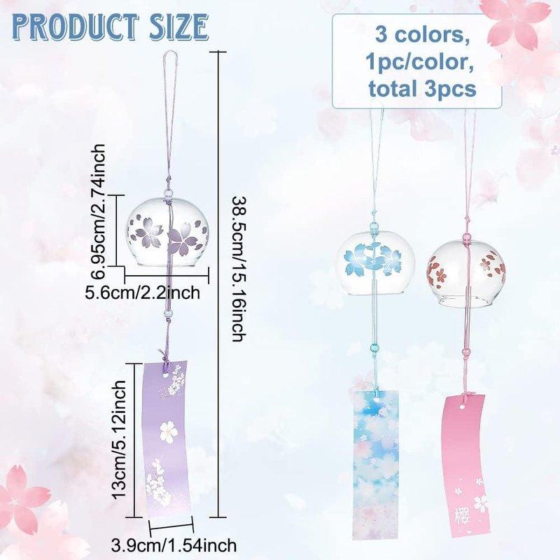 Pembe Mavi Mor Cam Çiçek Desenli El Yapımı Japon Rüzgar Çanı - 39 cm - 470095 - Görsel 2
