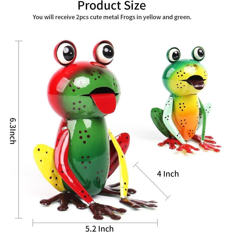 Sarı ve Yeşil Metal Kurbağa Bahçe Süsü - 13x10x16 cm 2 Adet - 494986 - Görsel 2